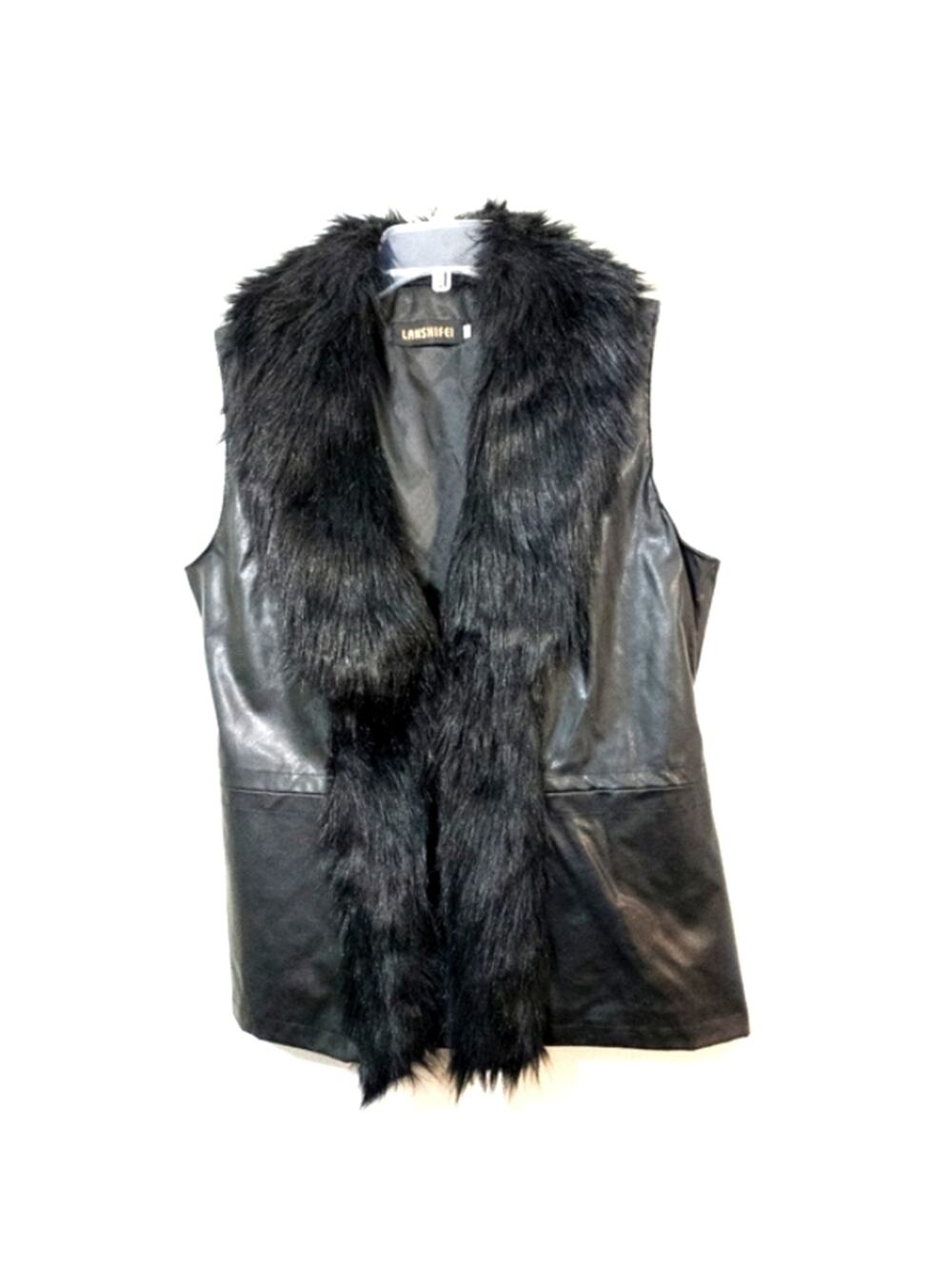Lanshifei vegan leather fur trim tie back vest